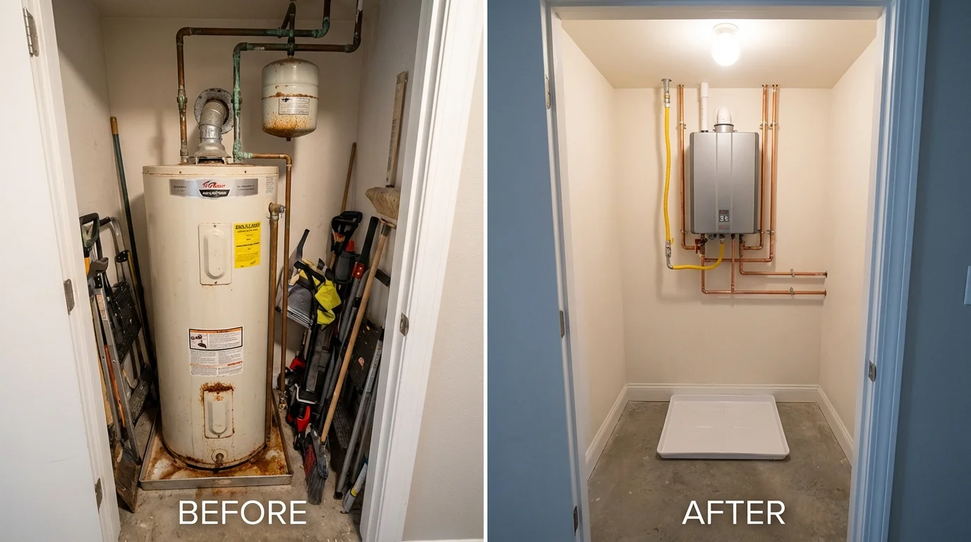 Tank water heater versus wall-mounted tankless unit comparison for De Witt, AR homeowners